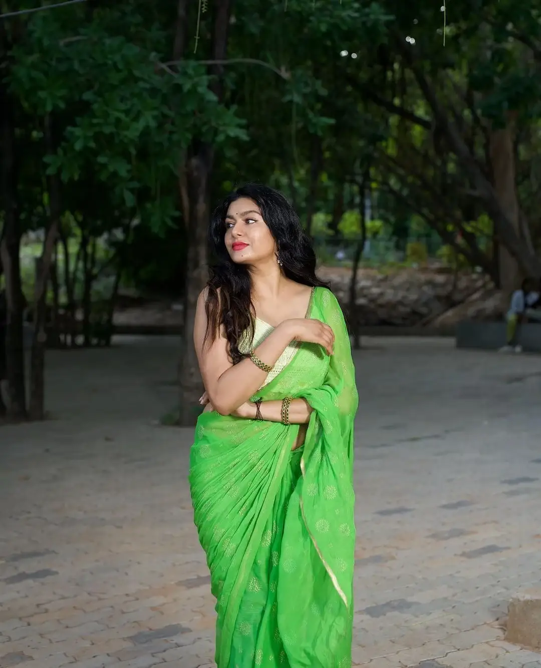 South Indian Actress Akshatha Srinivas in Green Saree